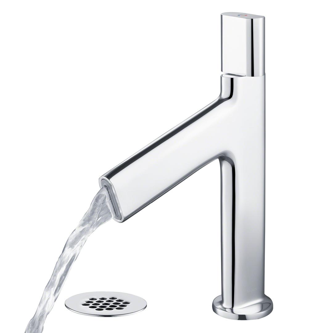 Kraus Kef-15701ch Ino Chrome Single Handle Basin Bathroom Faucet With Grid Drain