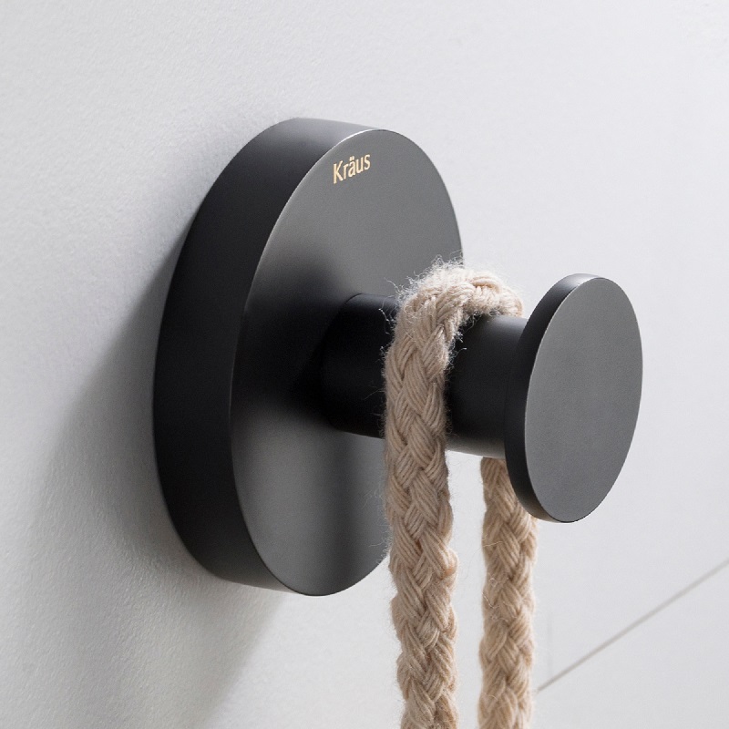 Elie Bathroom Robe & Towel Hook, Matte Black