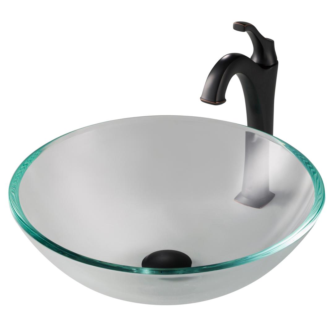 Kraus C-gv-100-12mm-1200orb 16.5 In. Crystal Clear Glass Bathroom Vessel Sink & Arlo Faucet Combo Set With Pop-up Drain, Oil Rubbed Bronze