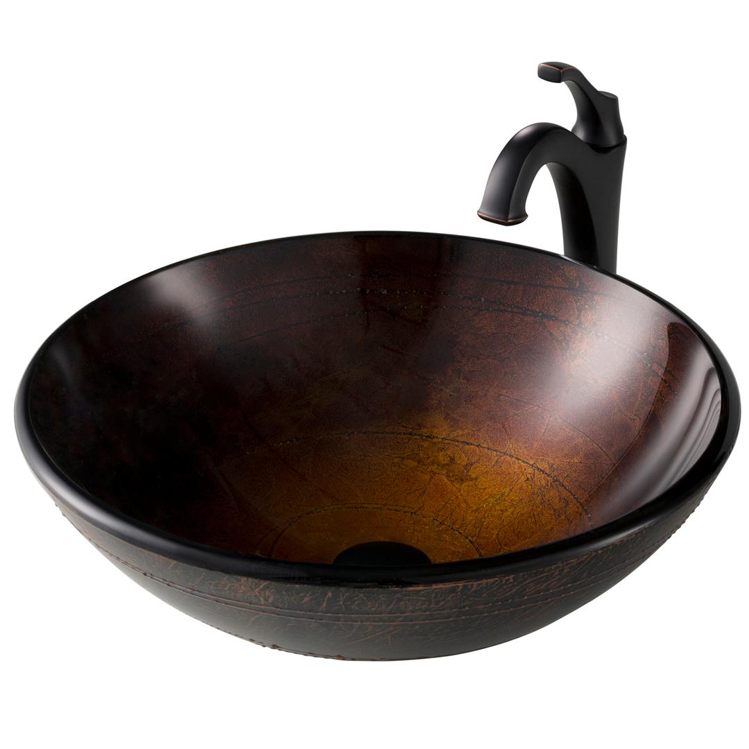 Kraus C-gv-580-12mm-1200orb 16.5 In. Copper Brown Bathroom Vessel Sink & Arlo Faucet Combo Set With Pop-up Drain, Oil Rubbed Bronze