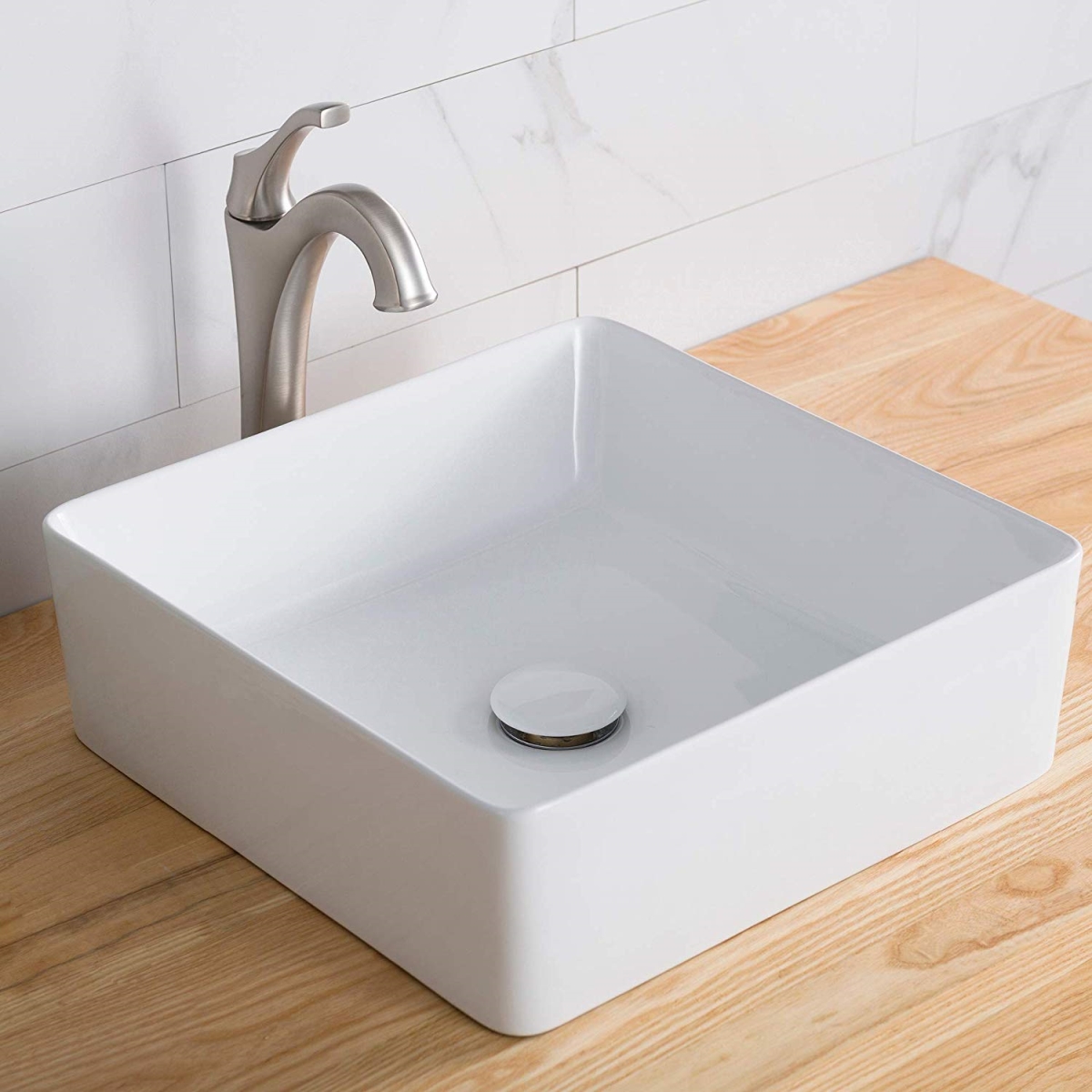 Kraus Kcv-202gwh 15.62 X 15.62 X 5.125 In. Square Porcelain Ceramic Vessel Bathroom Sink, White