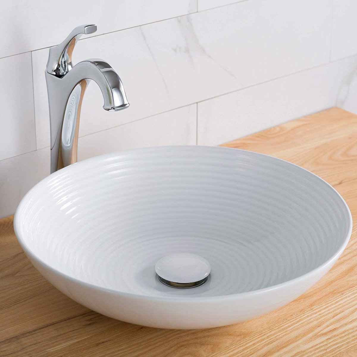 Kraus Kcv-203gwh 16.5 X 4.37 In. Round Porcelain Ceramic Vessel Bathroom Sink, White