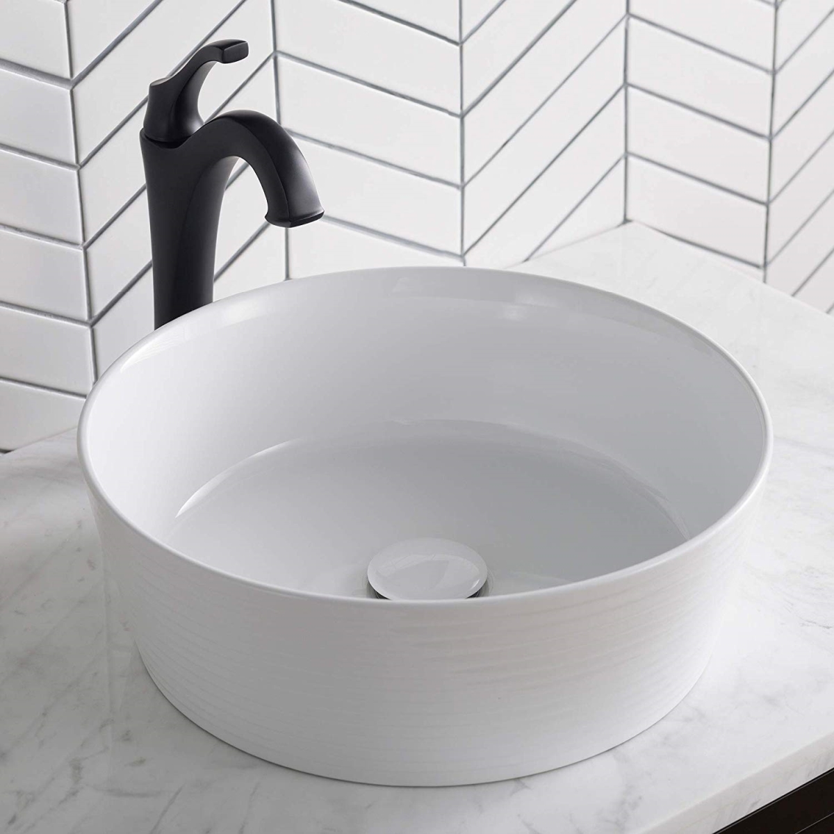 Kraus Kcv-205gwh 15.75 X 5.37 In. Round Porcelain Ceramic Vessel Bathroom Sink, White