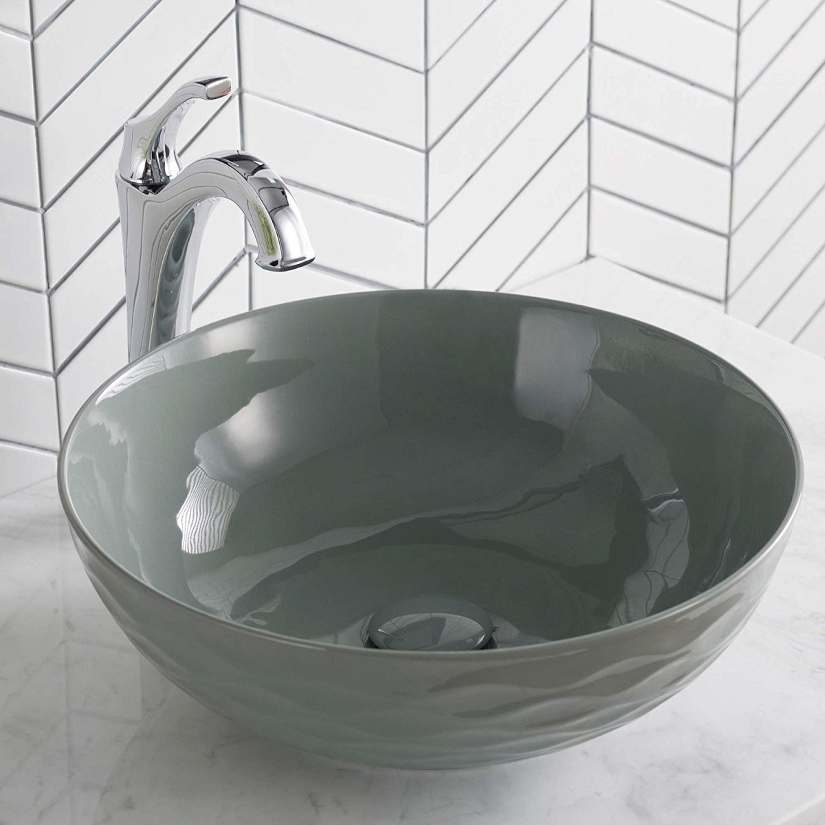 Kraus Kcv-200ggr 16.5 X 5.5 In. Round Porcelain Ceramic Vessel Bathroom Sink, Gray