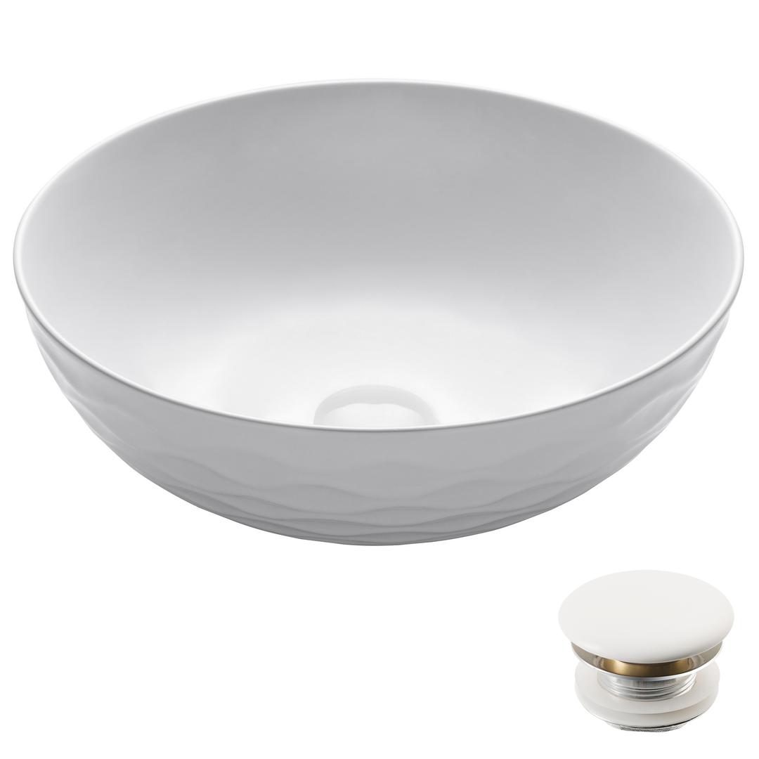 Kraus Kcv-200gwh-20 16.5 X 5.5 In. Viva Round White Porcelain Ceramic Vessel Bathroom Sink With Pop-up Drain