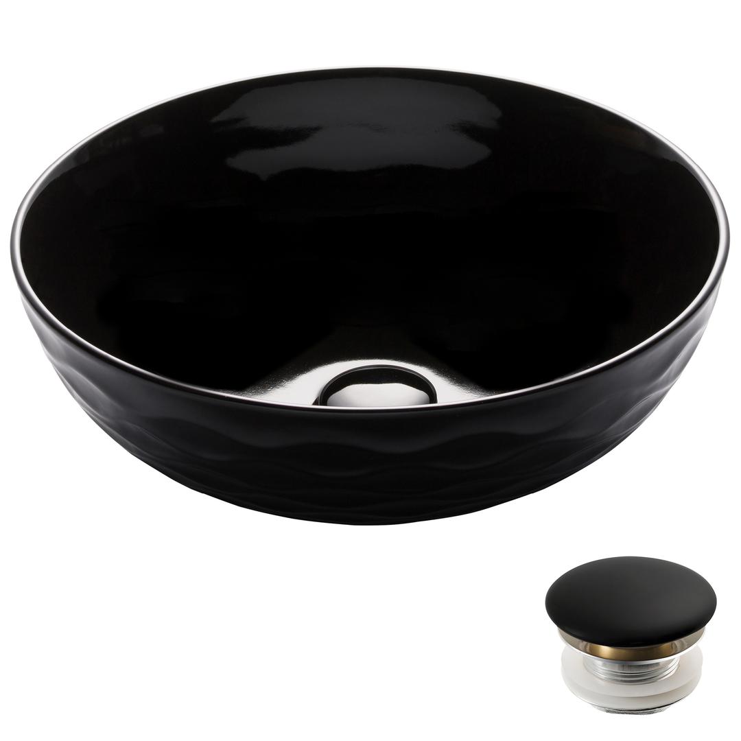 Kraus Kcv-200gbl-20 16.5 X 5.5 In. Viva Round Black Porcelain Ceramic Vessel Bathroom Sink With Pop-up Drain