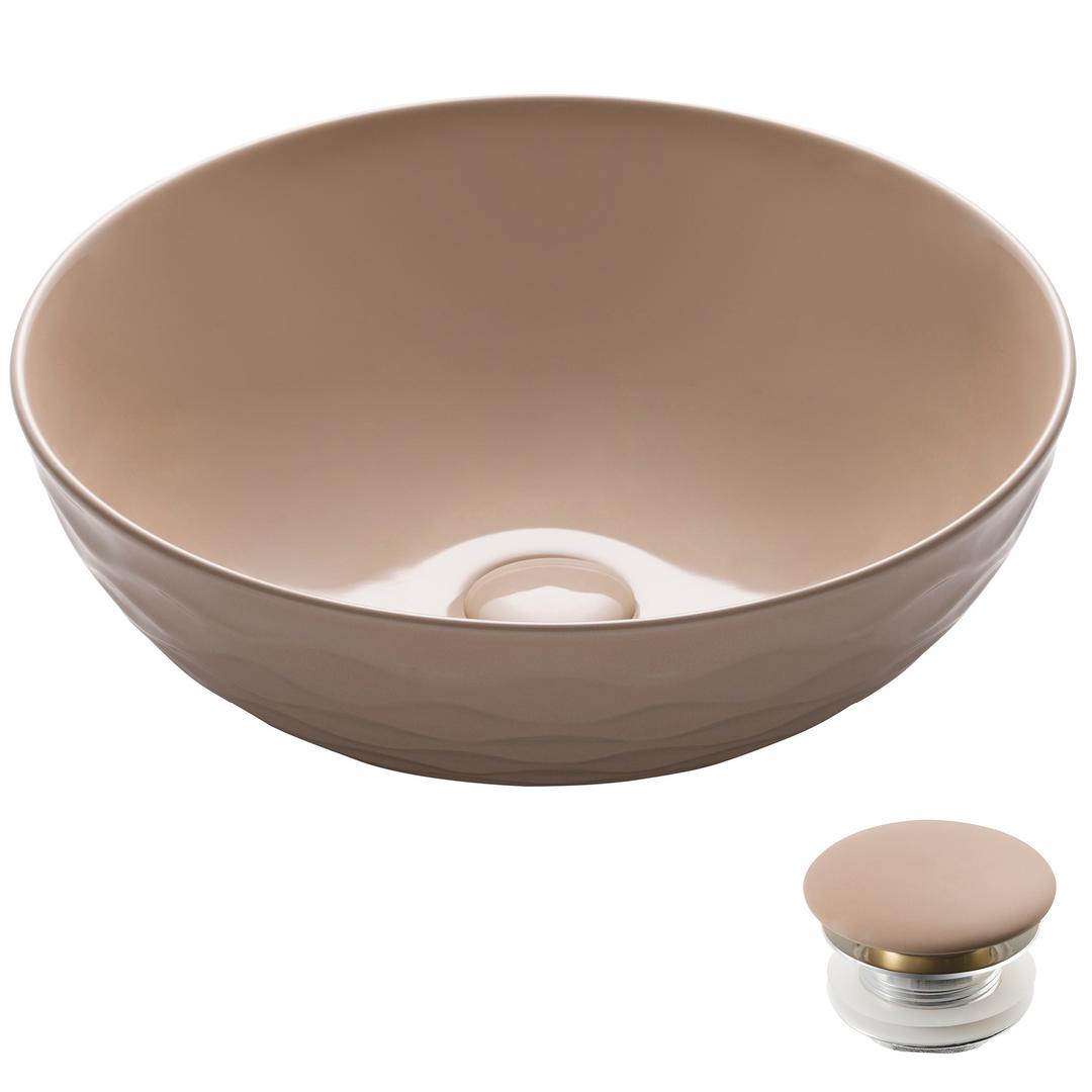 Kraus Kcv-200gbe-20 16.5 X 5.5 In. Viva Round Beige Porcelain Ceramic Vessel Bathroom Sink With Pop-up Drain