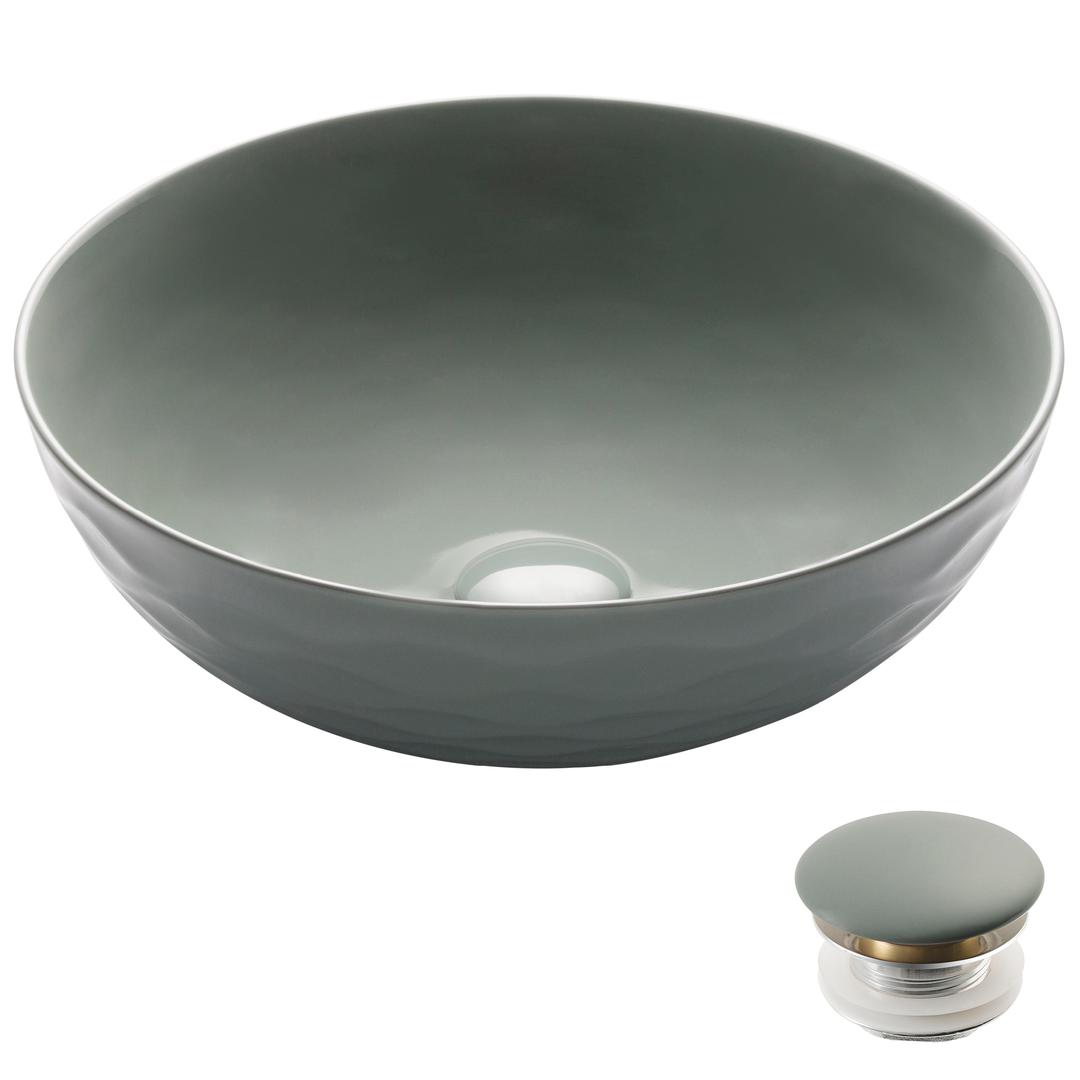 Kraus Kcv-200ggr-20 16.5 X 5.5 In. Viva Round Gray Porcelain Ceramic Vessel Bathroom Sink With Pop-up Drain