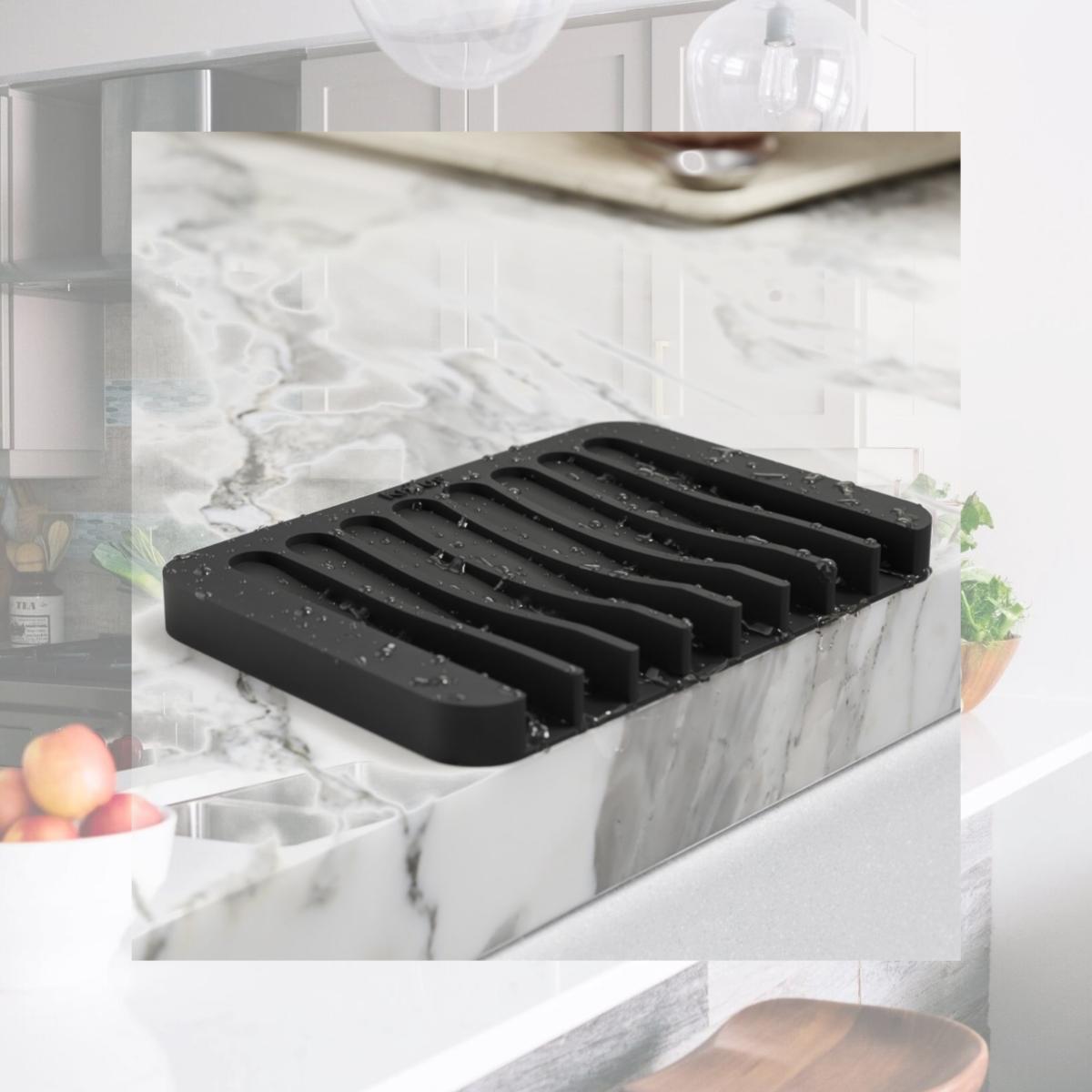 Picture of Kraus KDM-10-05BL Self-Draining Silicone Dish Drying Mat & Silicone Soap Dish Holder for Bathroom or Kitchen Counter, Black