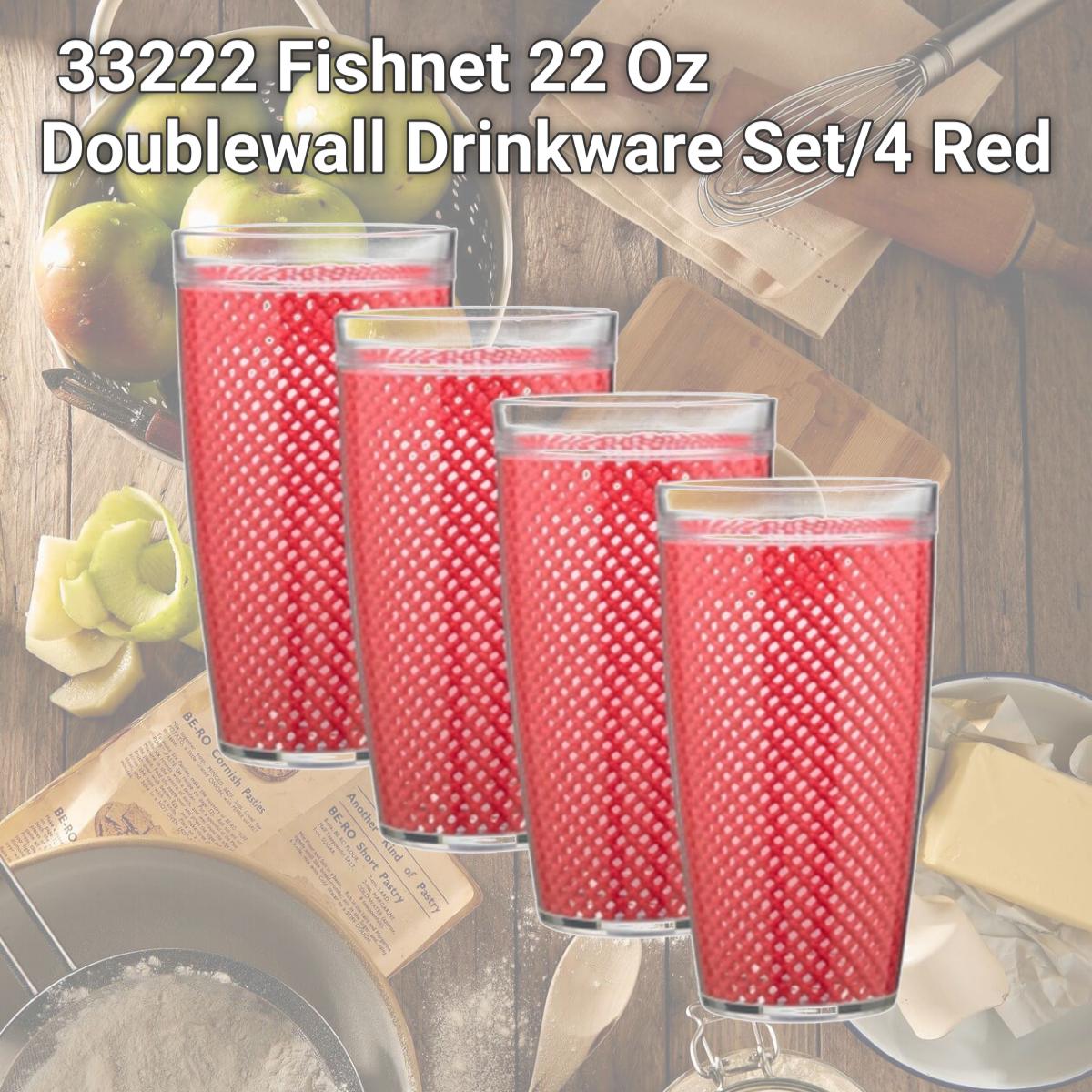 Picture of Kraftware 33222 Fishnet 22 Oz Doublewall Drinkware Set/4 Red