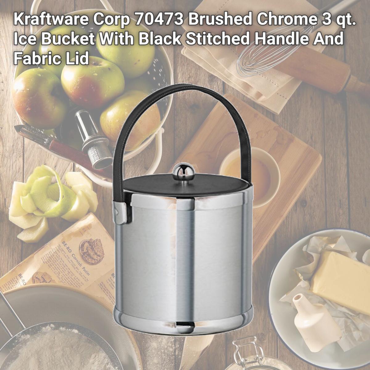Picture of Kraftware Corp 70473 Brushed Chrome 3 qt. Ice Bucket With Black Stitched Handle And Fabric Lid