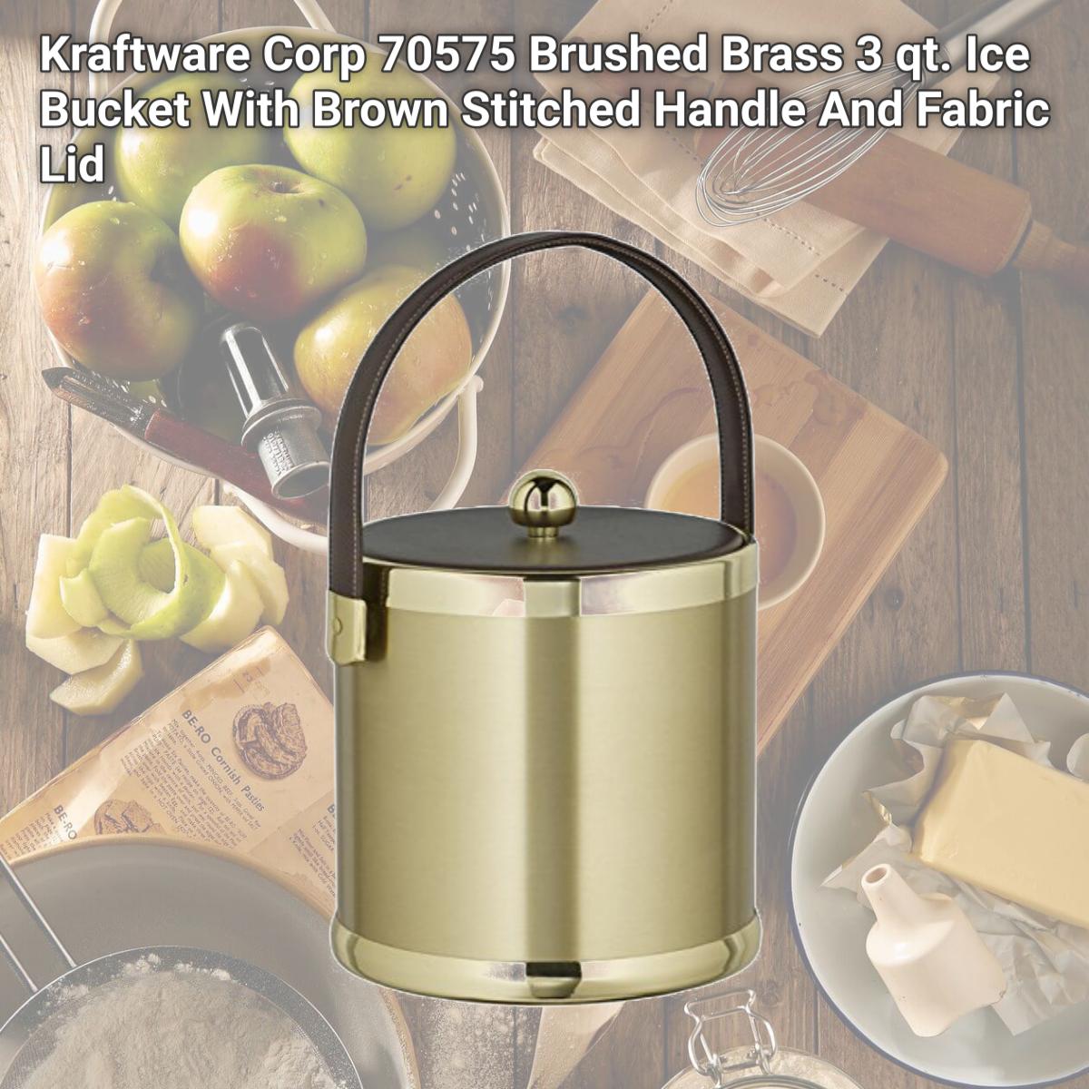 Picture of Kraftware Corp 70575 Brushed Brass 3 qt. Ice Bucket With Brown Stitched Handle And Fabric Lid