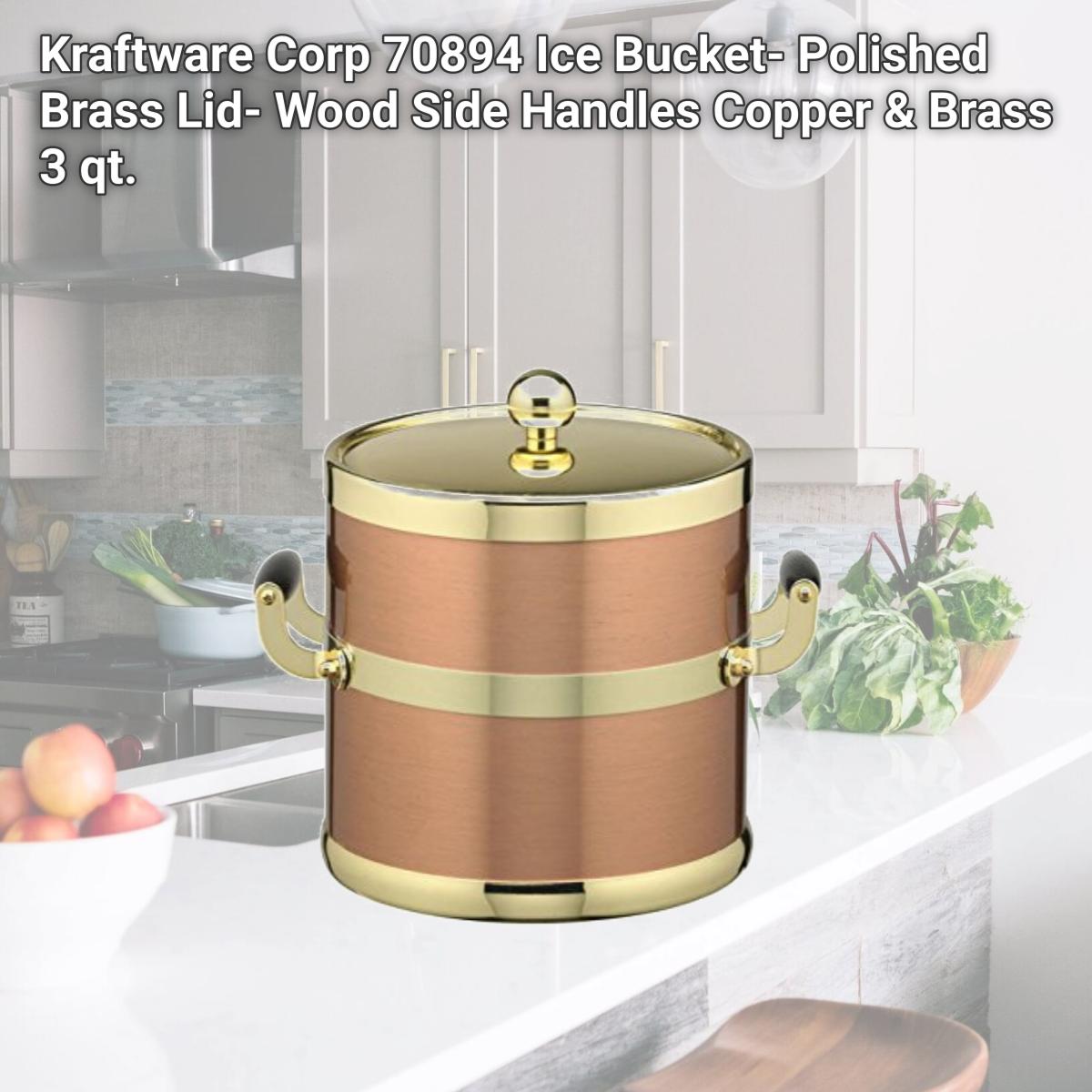 Picture of Kraftware Corp 70894 Ice Bucket- Polished Brass Lid- Wood Side Handles Copper & Brass 3 qt.