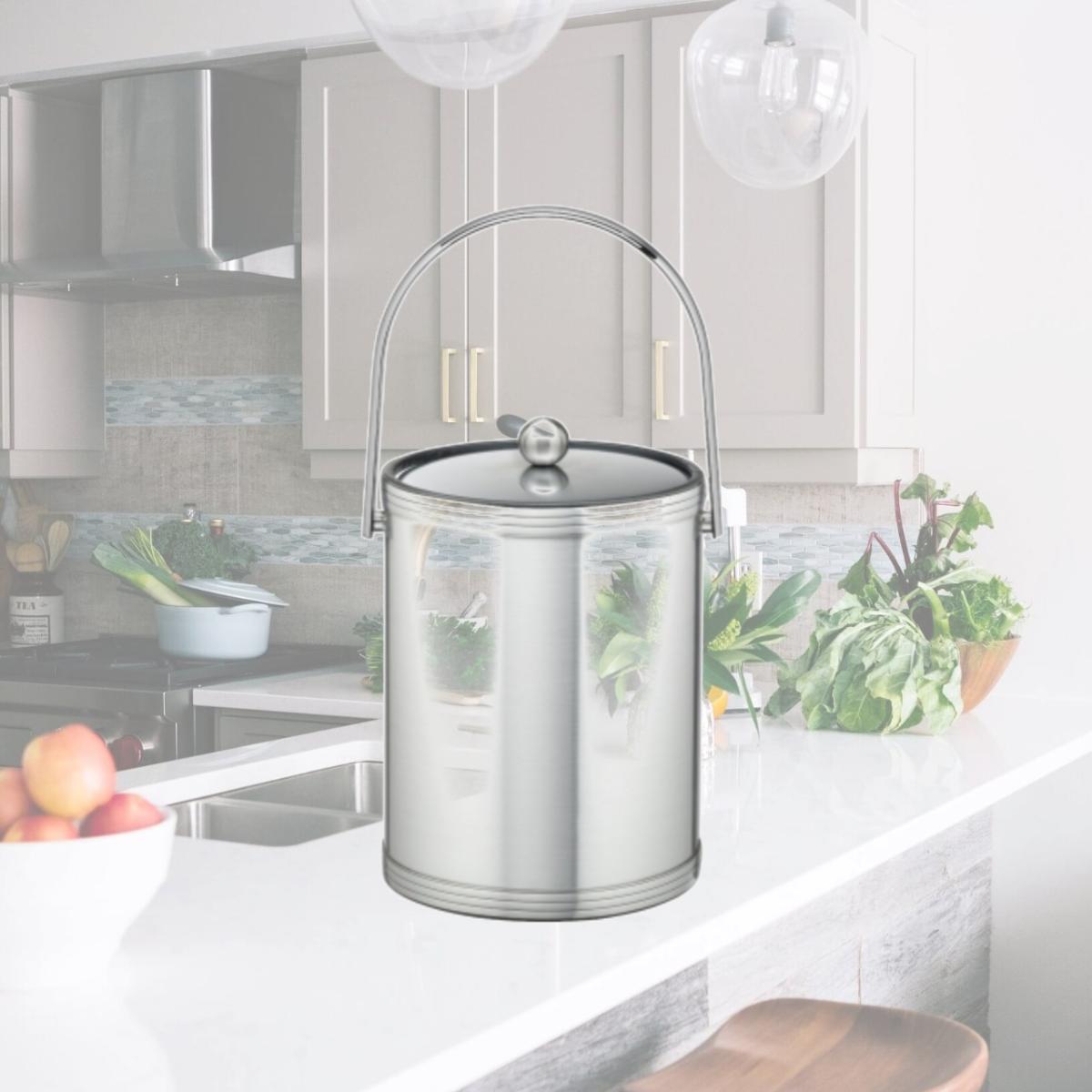 Picture of Kraftware Corp 76343 Mylar II Brush Chrome 5 qt. Ice Bucket Metal Cover