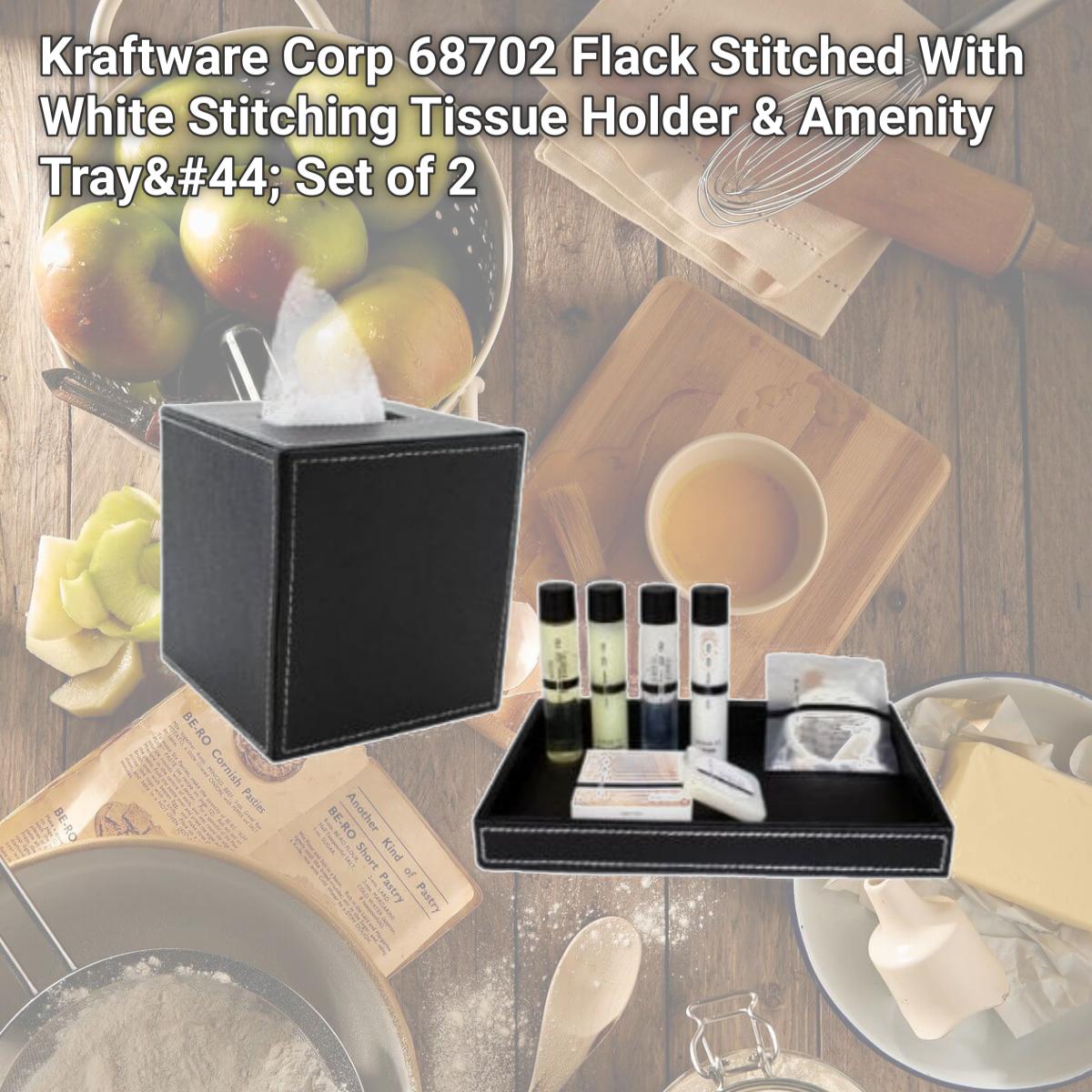 Picture of Kraftware Corp 68702 Flack Stitched With White Stitching Tissue Holder & Amenity Tray, Set of 2
