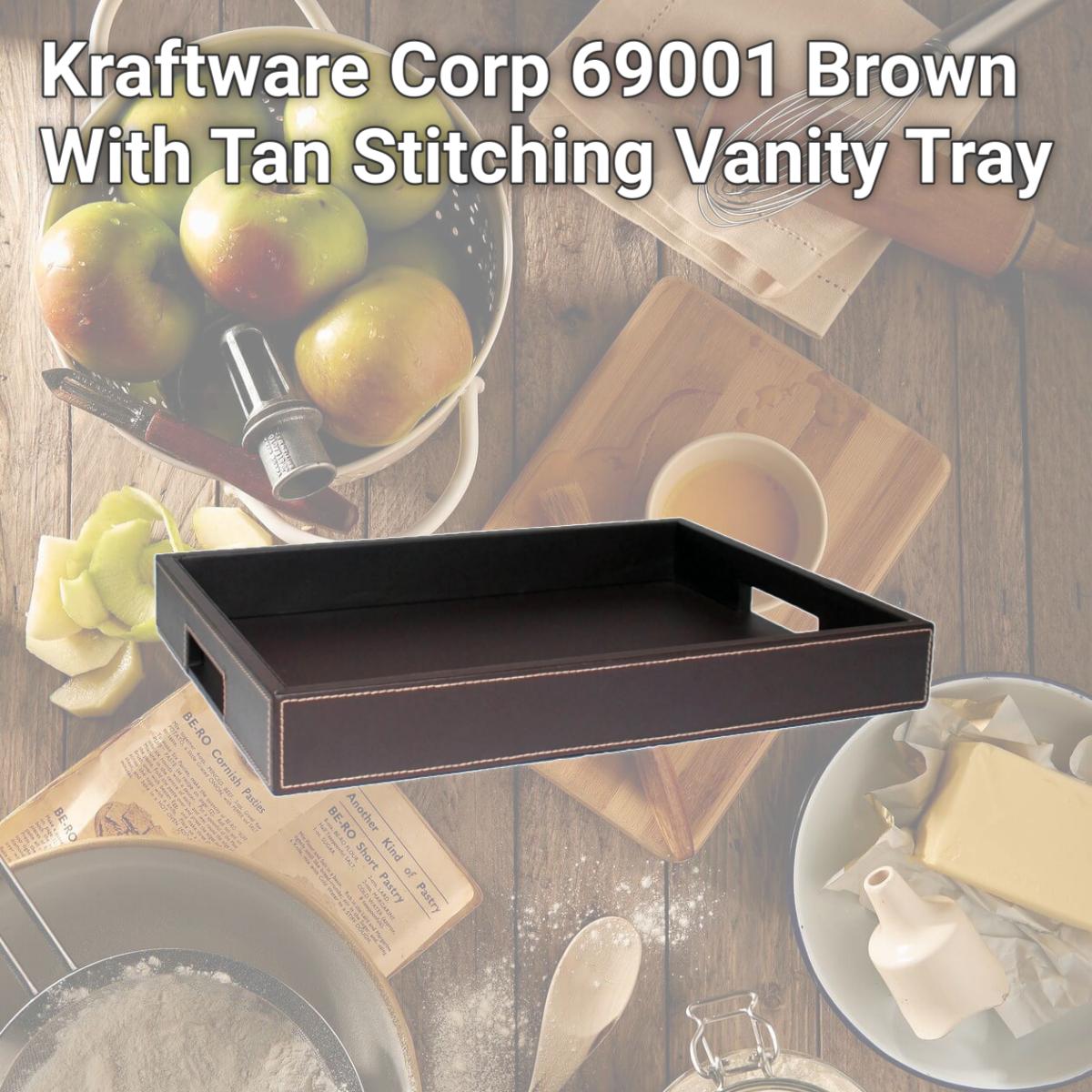 Picture of Kraftware Corp 69001 Brown With Tan Stitching Vanity Tray