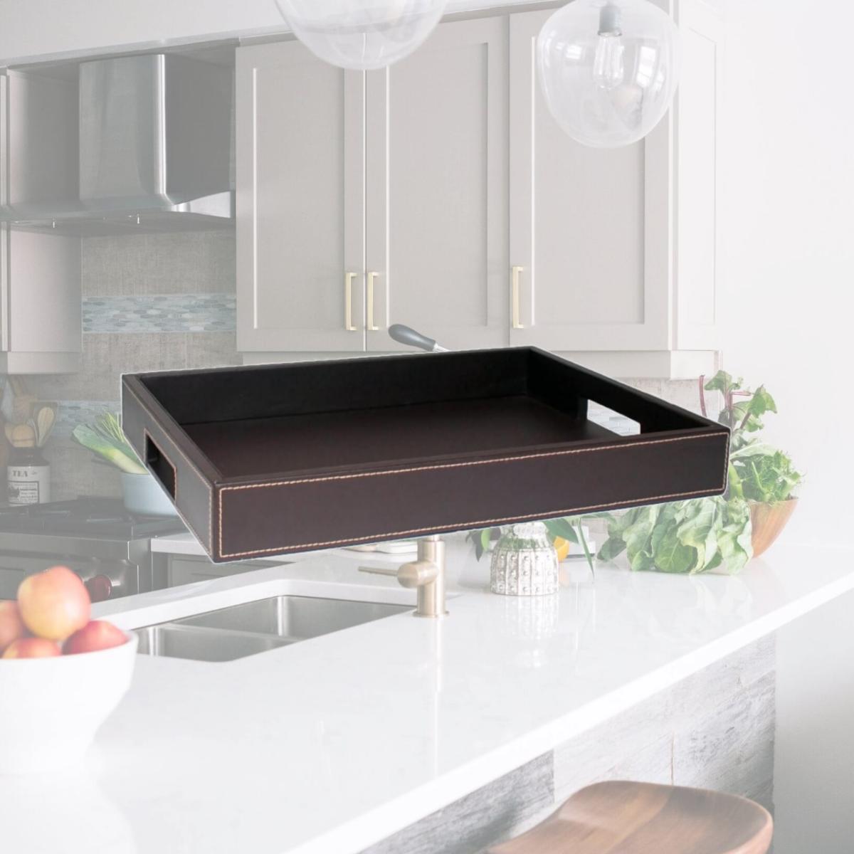 Picture of Kraftware Corp 69001 Brown With Tan Stitching Vanity Tray