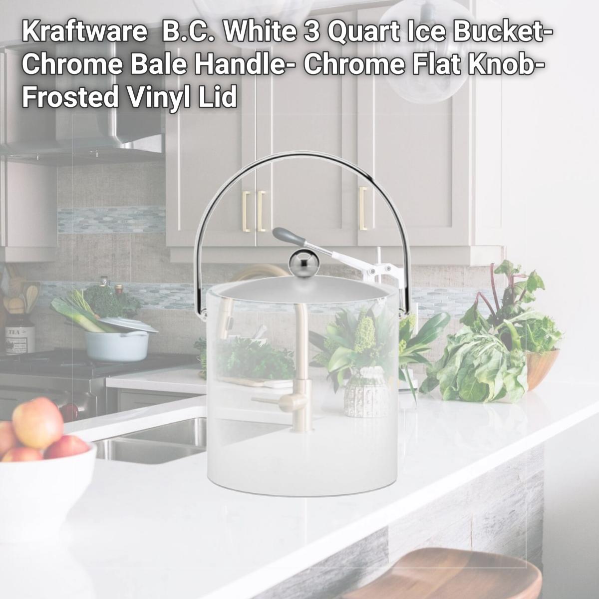 Picture of Kraftware 10166 B.C. White 3 Quart Ice Bucket- Chrome Bale Handle- Chrome Flat Knob- Frosted Vinyl Lid