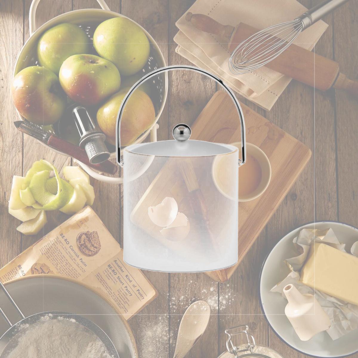 Picture of Kraftware 10166 B.C. White 3 Quart Ice Bucket- Chrome Bale Handle- Chrome Flat Knob- Frosted Vinyl Lid