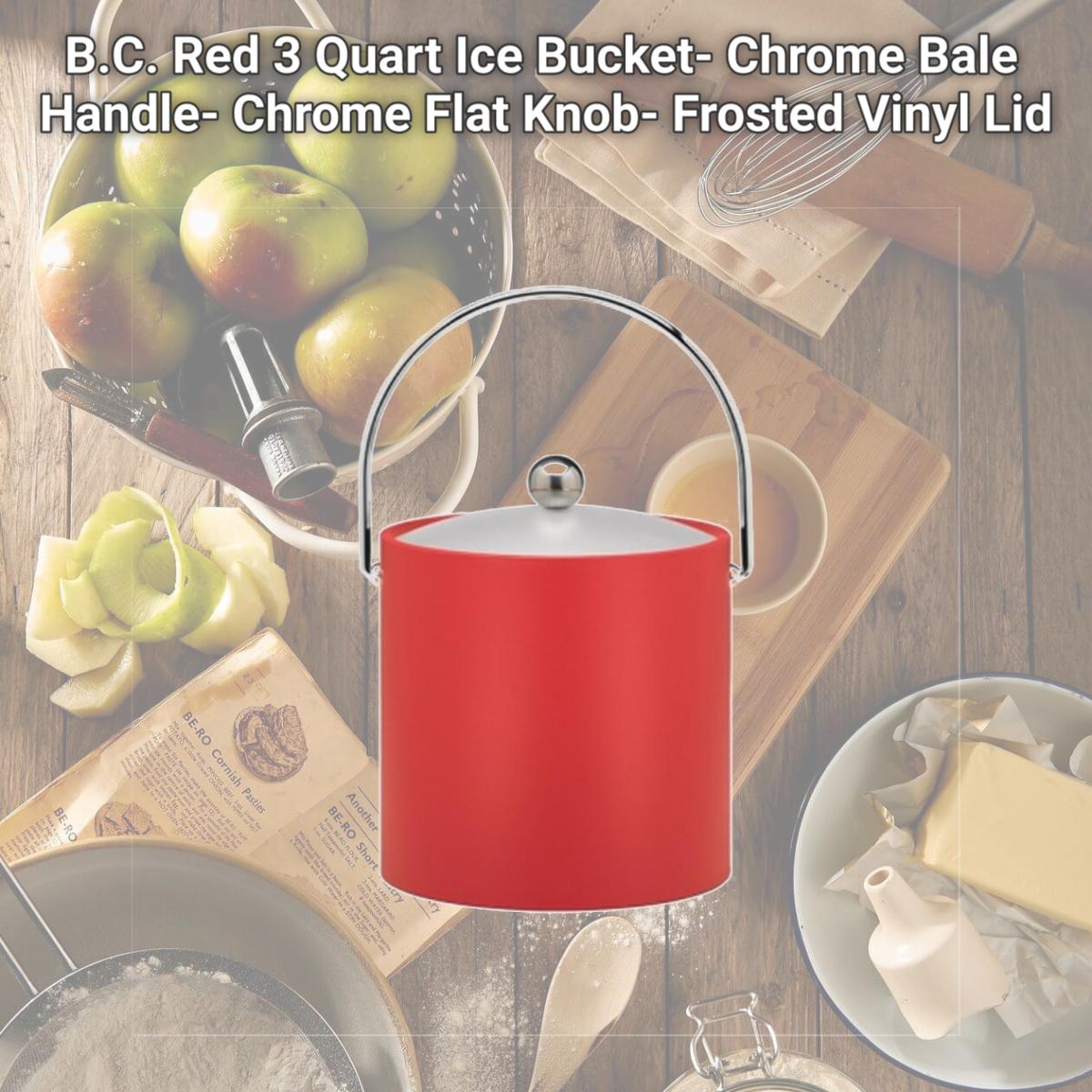 Picture of Kraftware 10766 B.C. Red 3 Quart Ice Bucket- Chrome Bale Handle- Chrome Flat Knob- Frosted Vinyl Lid
