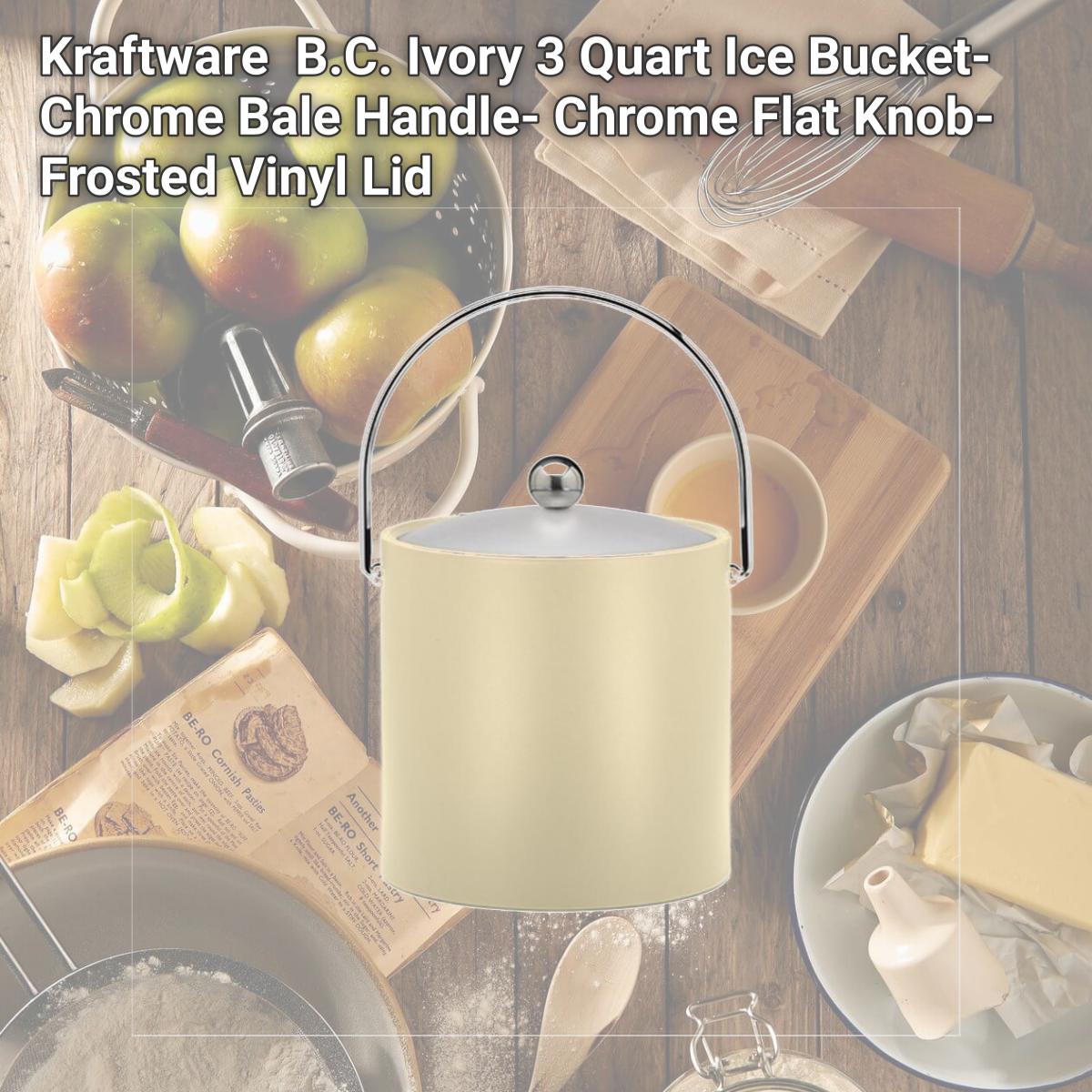 Picture of Kraftware 11366 B.C. Ivory 3 Quart Ice Bucket- Chrome Bale Handle- Chrome Flat Knob- Frosted Vinyl Lid