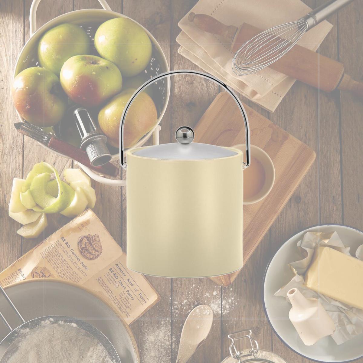 Picture of Kraftware 11366 B.C. Ivory 3 Quart Ice Bucket- Chrome Bale Handle- Chrome Flat Knob- Frosted Vinyl Lid
