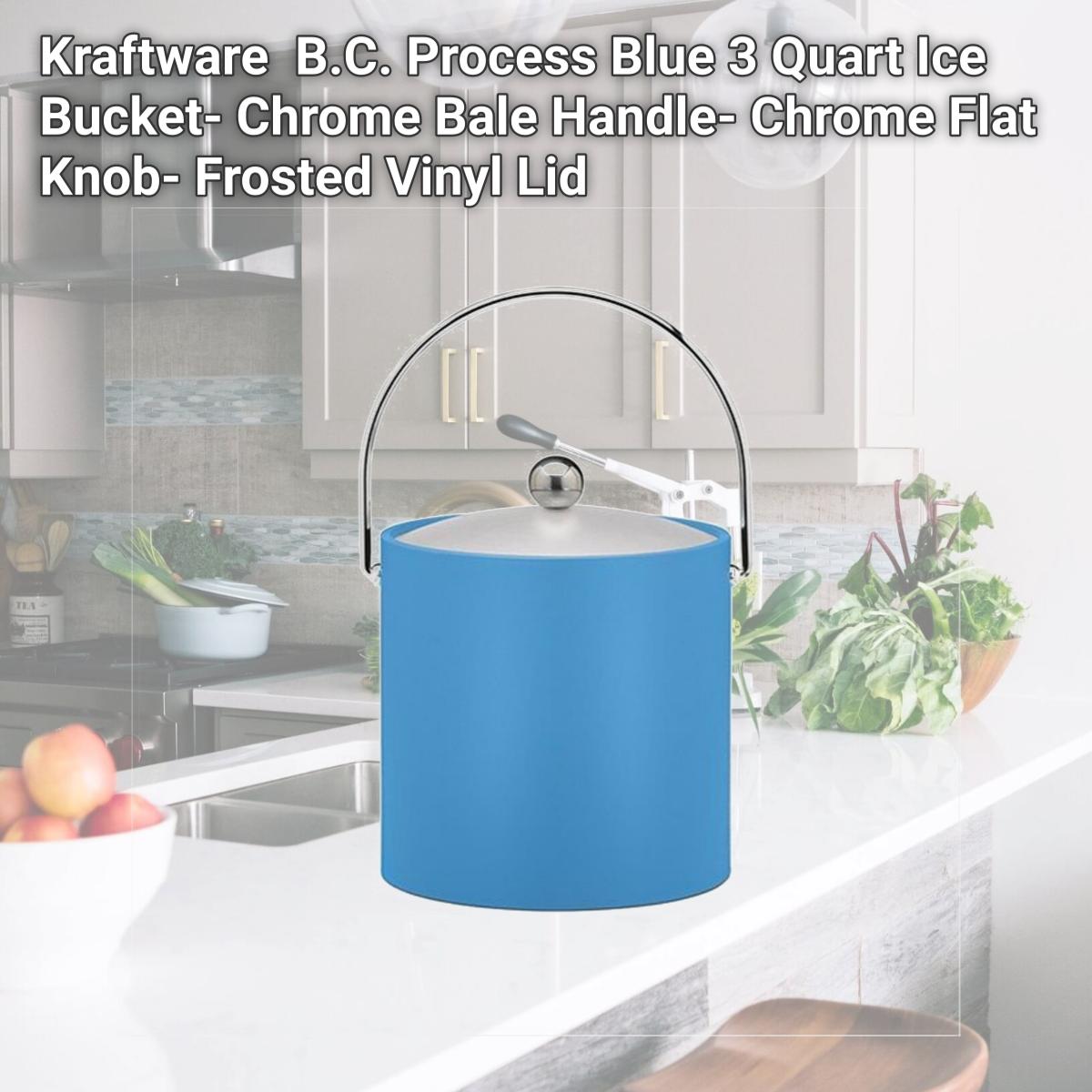 Picture of Kraftware 12266 B.C. Process Blue 3 Quart Ice Bucket- Chrome Bale Handle- Chrome Flat Knob- Frosted Vinyl Lid