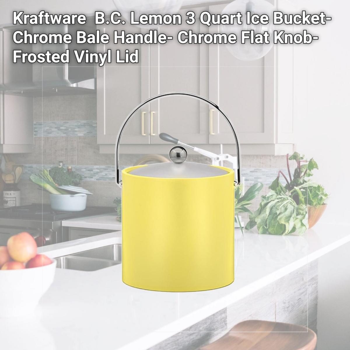 Picture of Kraftware 13966 B.C. Lemon 3 Quart Ice Bucket- Chrome Bale Handle- Chrome Flat Knob- Frosted Vinyl Lid