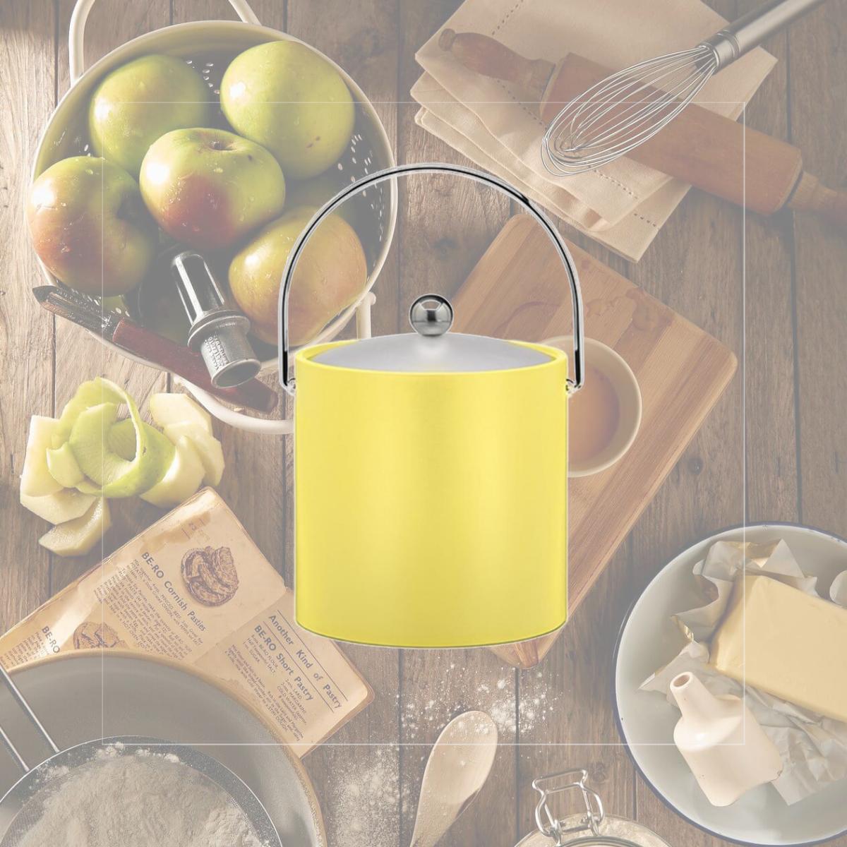 Picture of Kraftware 13966 B.C. Lemon 3 Quart Ice Bucket- Chrome Bale Handle- Chrome Flat Knob- Frosted Vinyl Lid