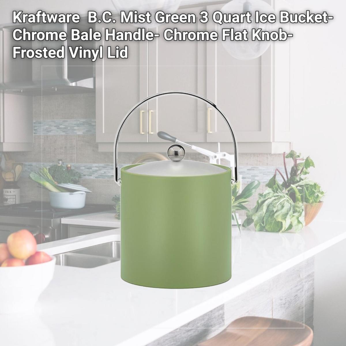 Picture of Kraftware 14666 B.C. Mist Green 3 Quart Ice Bucket- Chrome Bale Handle- Chrome Flat Knob- Frosted Vinyl Lid