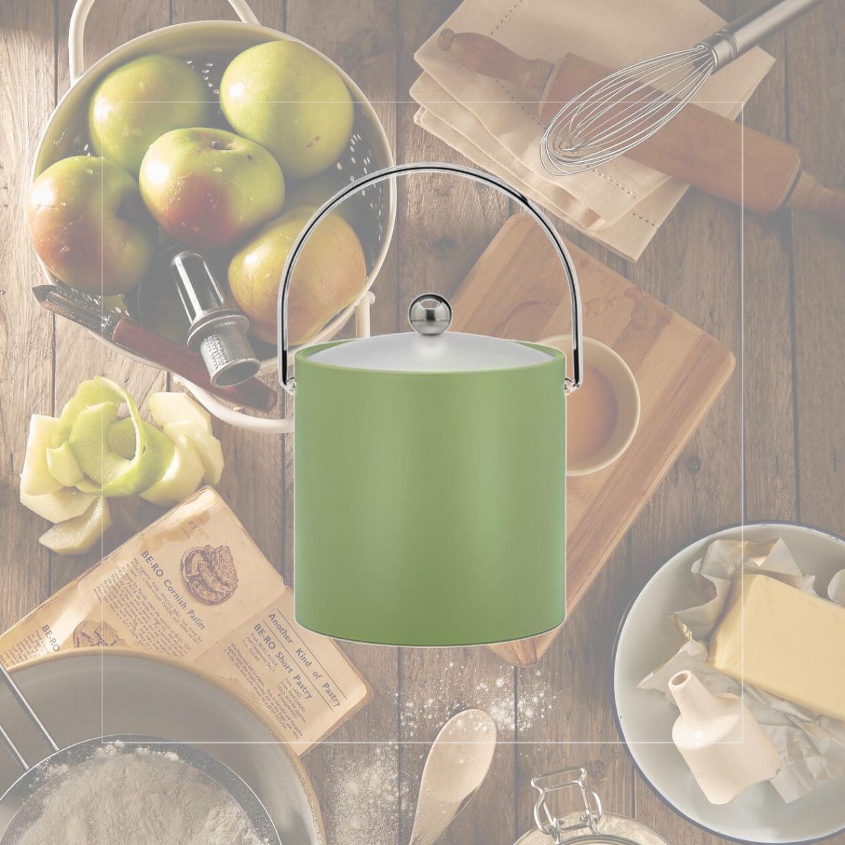 Picture of Kraftware 14666 B.C. Mist Green 3 Quart Ice Bucket- Chrome Bale Handle- Chrome Flat Knob- Frosted Vinyl Lid