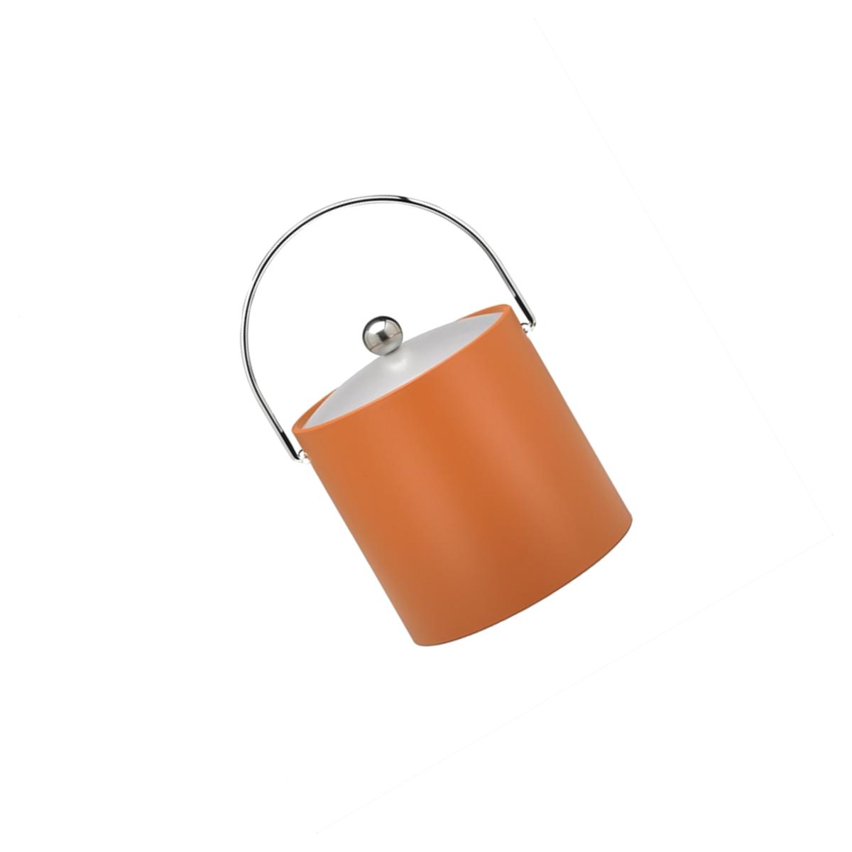 Picture of Kraftware 14866 B.C. Spicy Orange 3 Quart Ice Bucket- Chrome Bale Handle- Chrome Flat Knob- Frosted Vinyl Lid