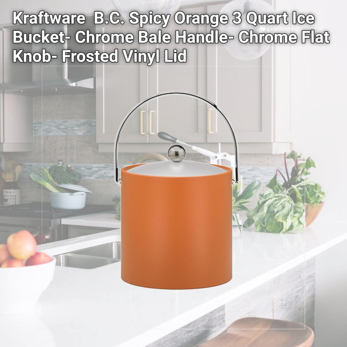 Picture of Kraftware 14866 B.C. Spicy Orange 3 Quart Ice Bucket- Chrome Bale Handle- Chrome Flat Knob- Frosted Vinyl Lid