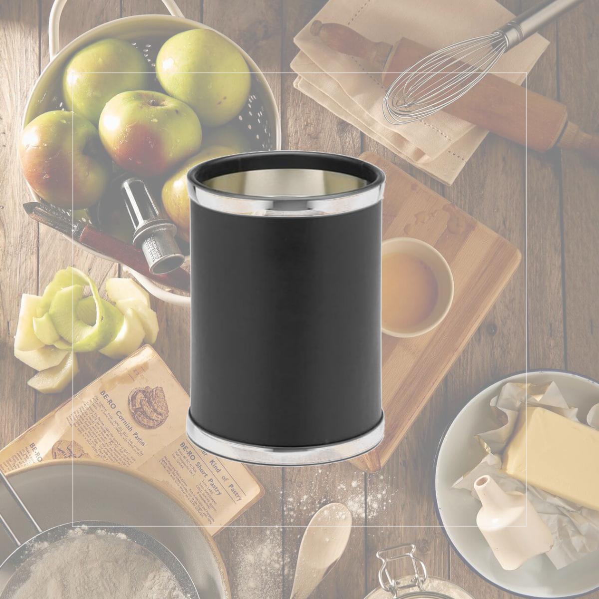 Picture of Kraftware 67548 Sophisticates Black With Polished Chrome 10 Inch Round Waste Basket