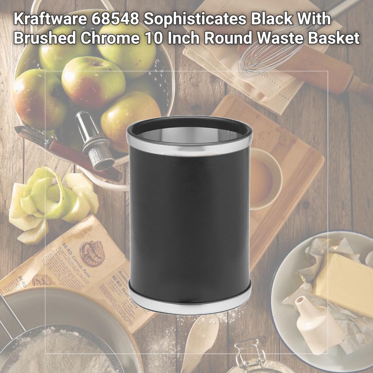 Picture of Kraftware 68548 Sophisticates Black With Brushed Chrome 10 Inch Round Waste Basket