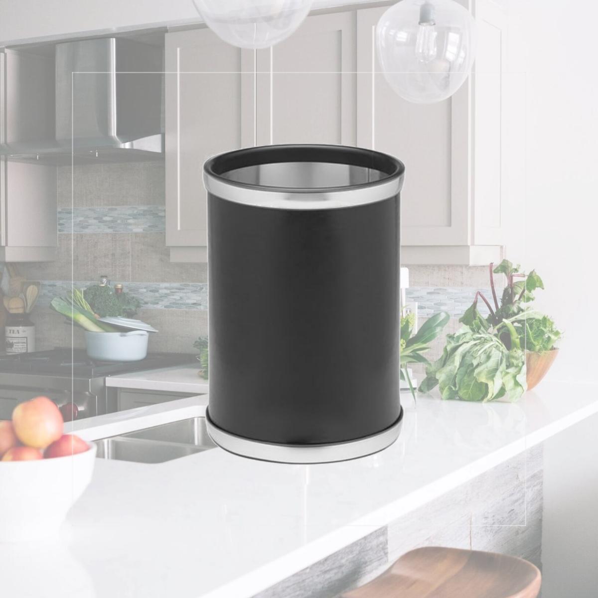Picture of Kraftware 68548 Sophisticates Black With Brushed Chrome 10 Inch Round Waste Basket