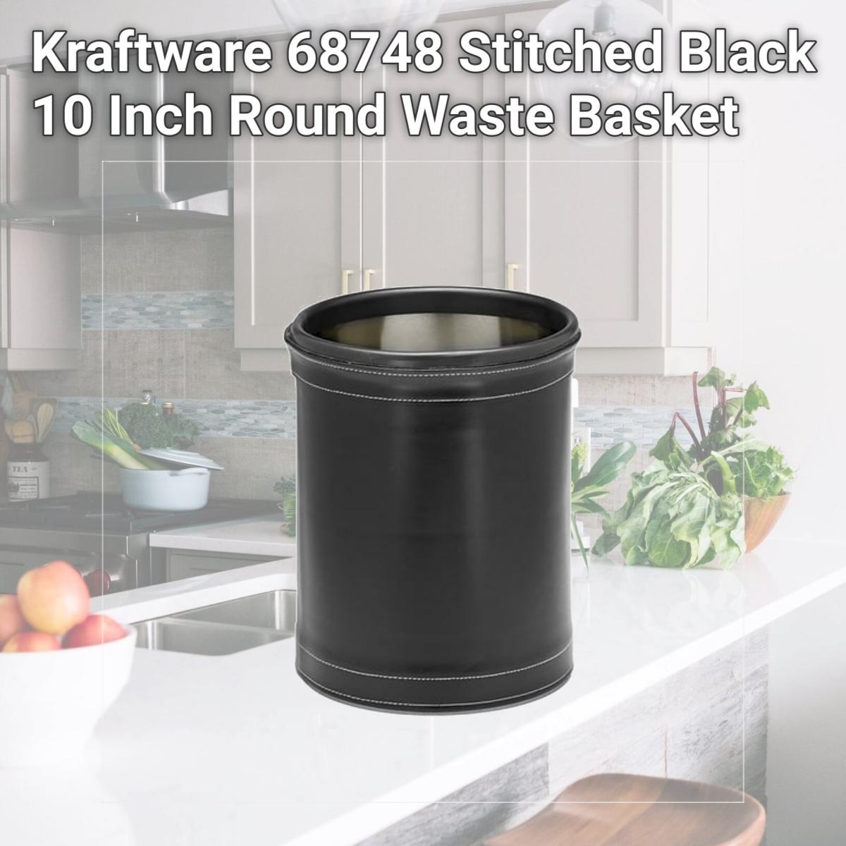 Picture of Kraftware 68748 Stitched Black 10 Inch Round Waste Basket