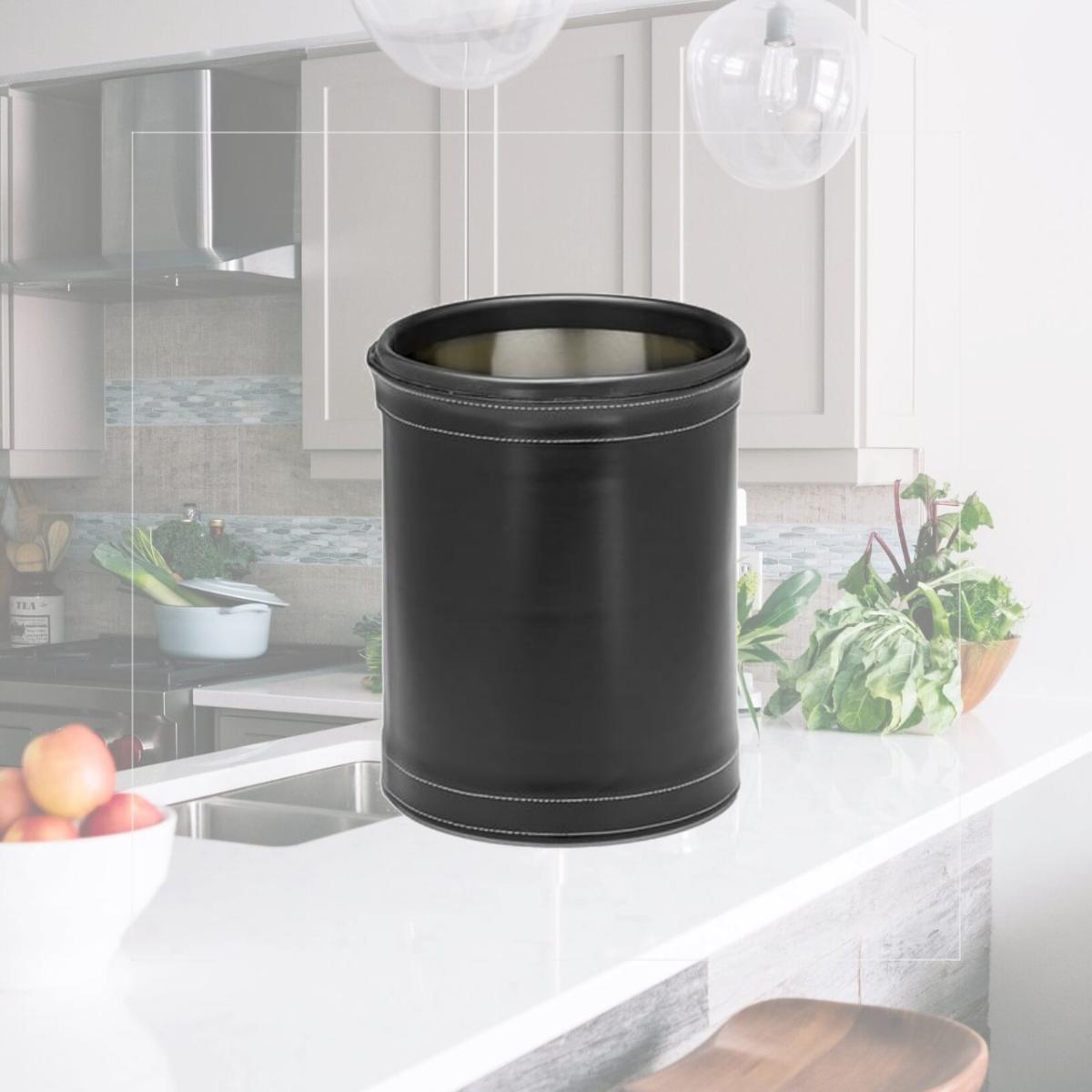 Picture of Kraftware 68748 Stitched Black 10 Inch Round Waste Basket
