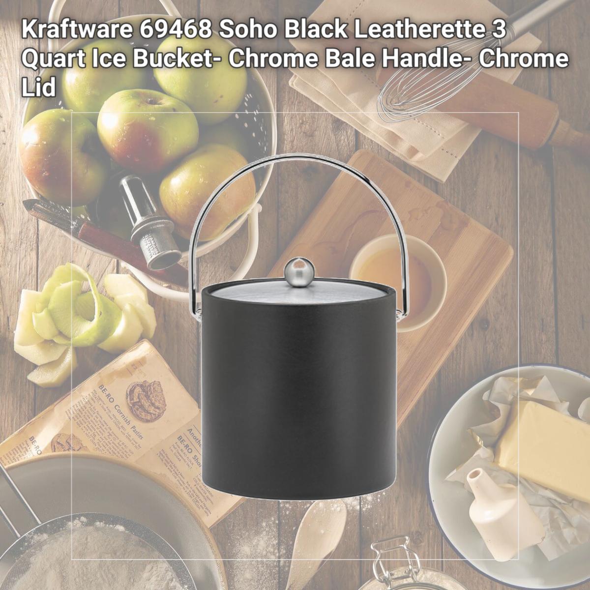 Picture of Kraftware 69468 Soho Black Leatherette 3 Quart Ice Bucket- Chrome Bale Handle- Chrome Lid