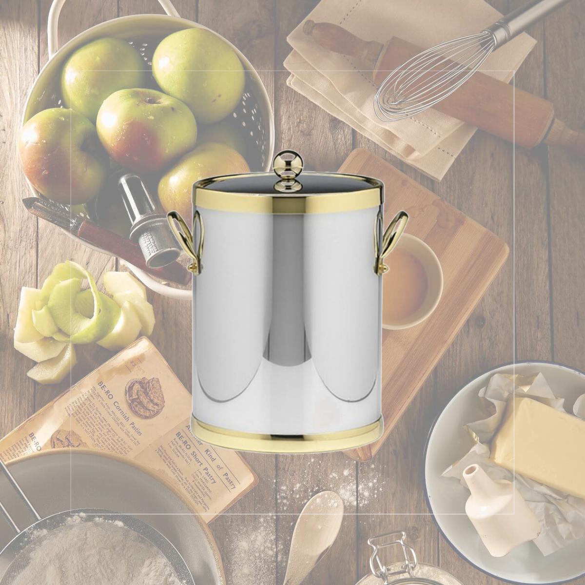 Picture of Kraftware 70142 Shiny Chrome And Brass 5 Quart Ice Bucket With Metal Side Handles