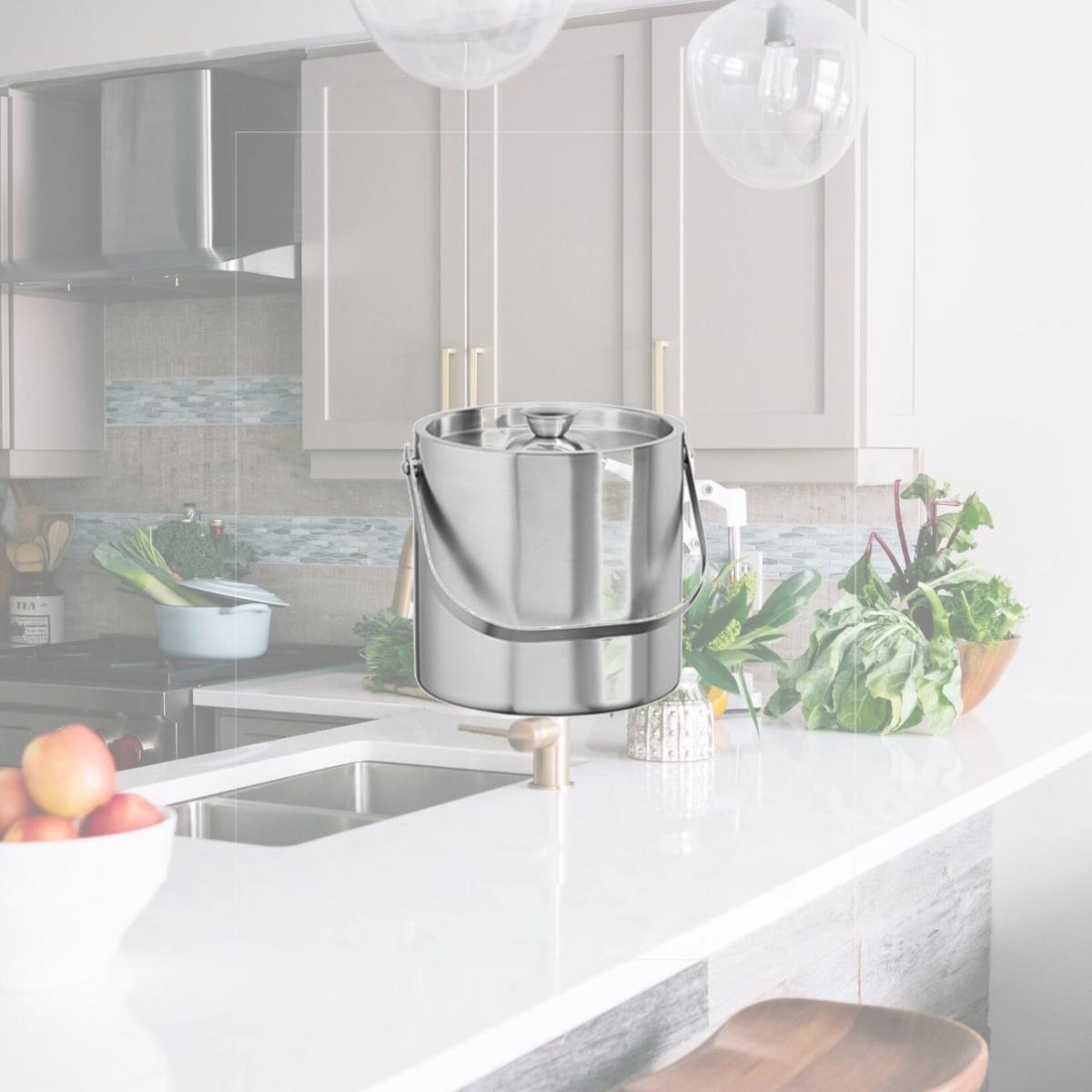 Picture of Kraftware 71407 Brushed Stainless Steel 2.5 Quart Brushed Stainless Steel Doublewall Ice Bucket