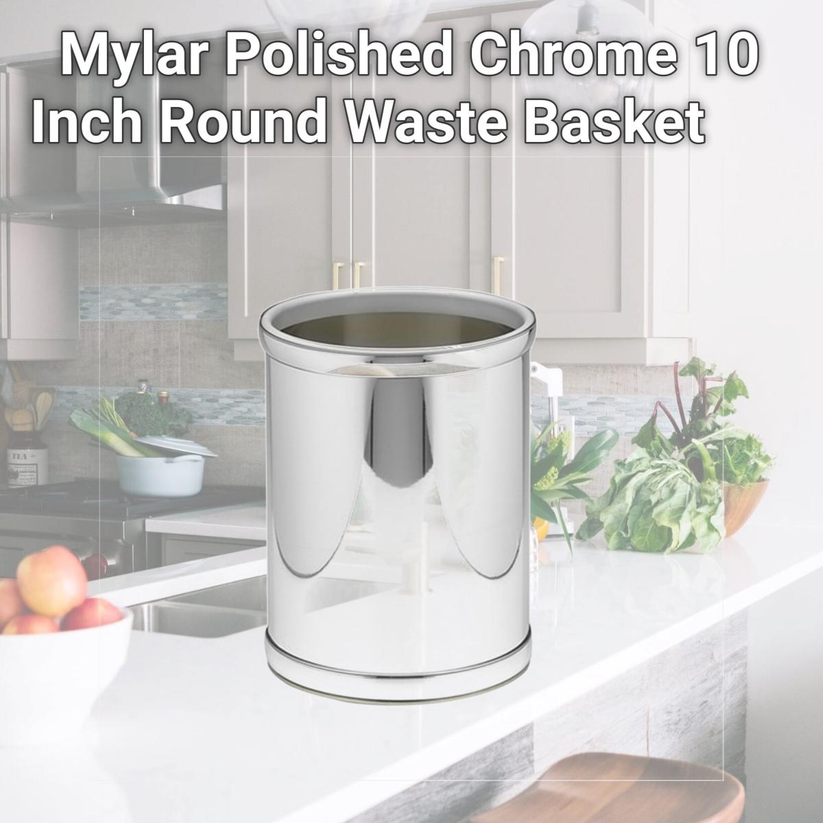 Picture of Kraftware 75848 Mylar Polished Chrome 10 Inch Round Waste Basket