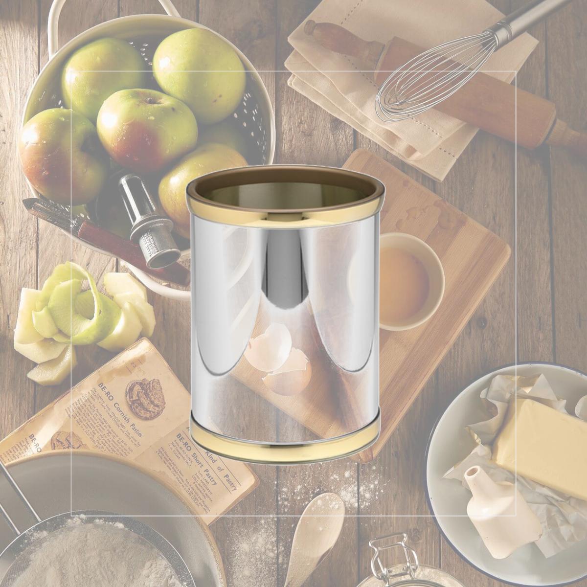 Picture of Kraftware 75948 Mylar Polished Chrome And Brass 10 Inch Round Waste Basket
