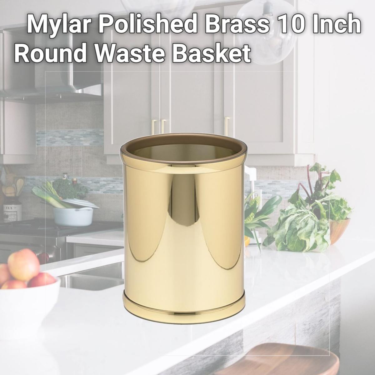 Picture of Kraftware 76048 Mylar Polished Brass 10 Inch Round Waste Basket