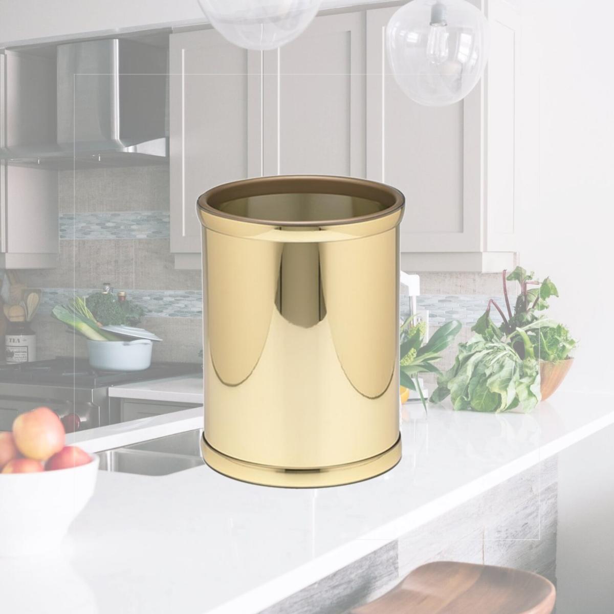 Picture of Kraftware 76048 Mylar Polished Brass 10 Inch Round Waste Basket
