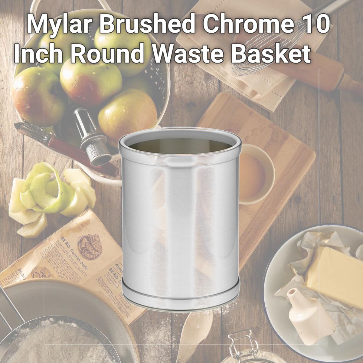 Picture of Kraftware 76348 Mylar Brushed Chrome 10 Inch Round Waste Basket