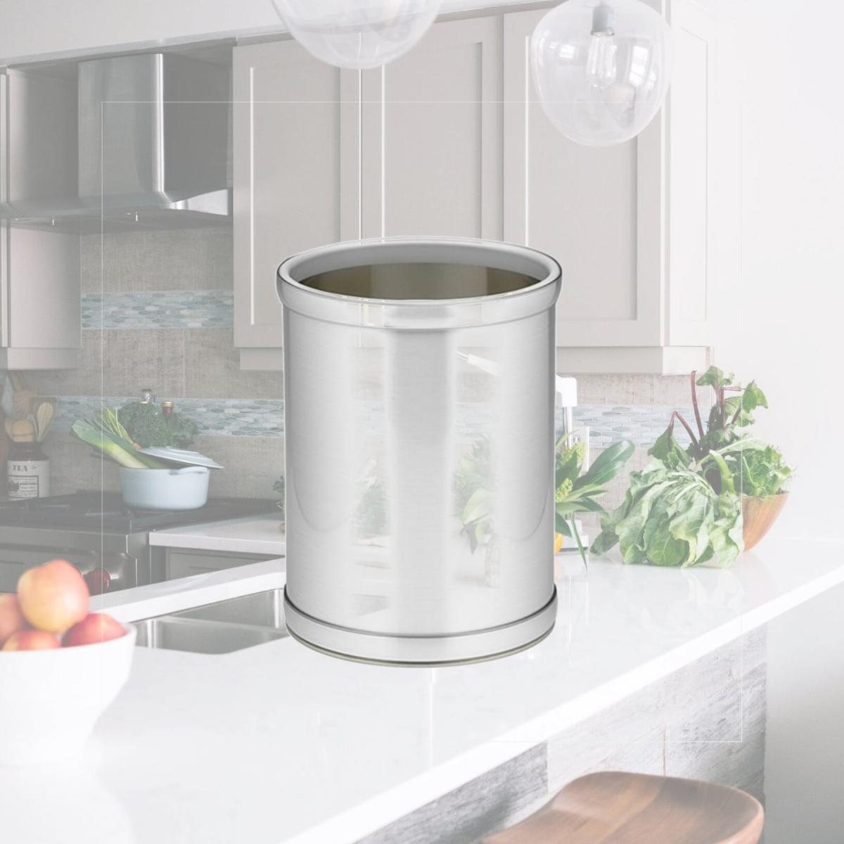Picture of Kraftware 76348 Mylar Brushed Chrome 10 Inch Round Waste Basket