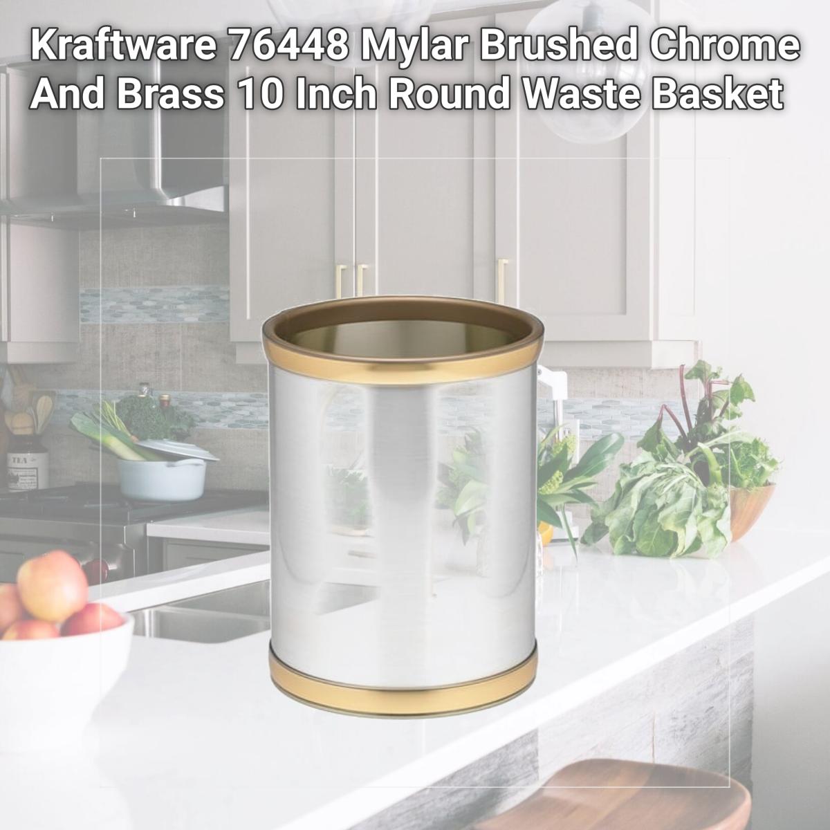 Picture of Kraftware 76448 Mylar Brushed Chrome And Brass 10 Inch Round Waste Basket