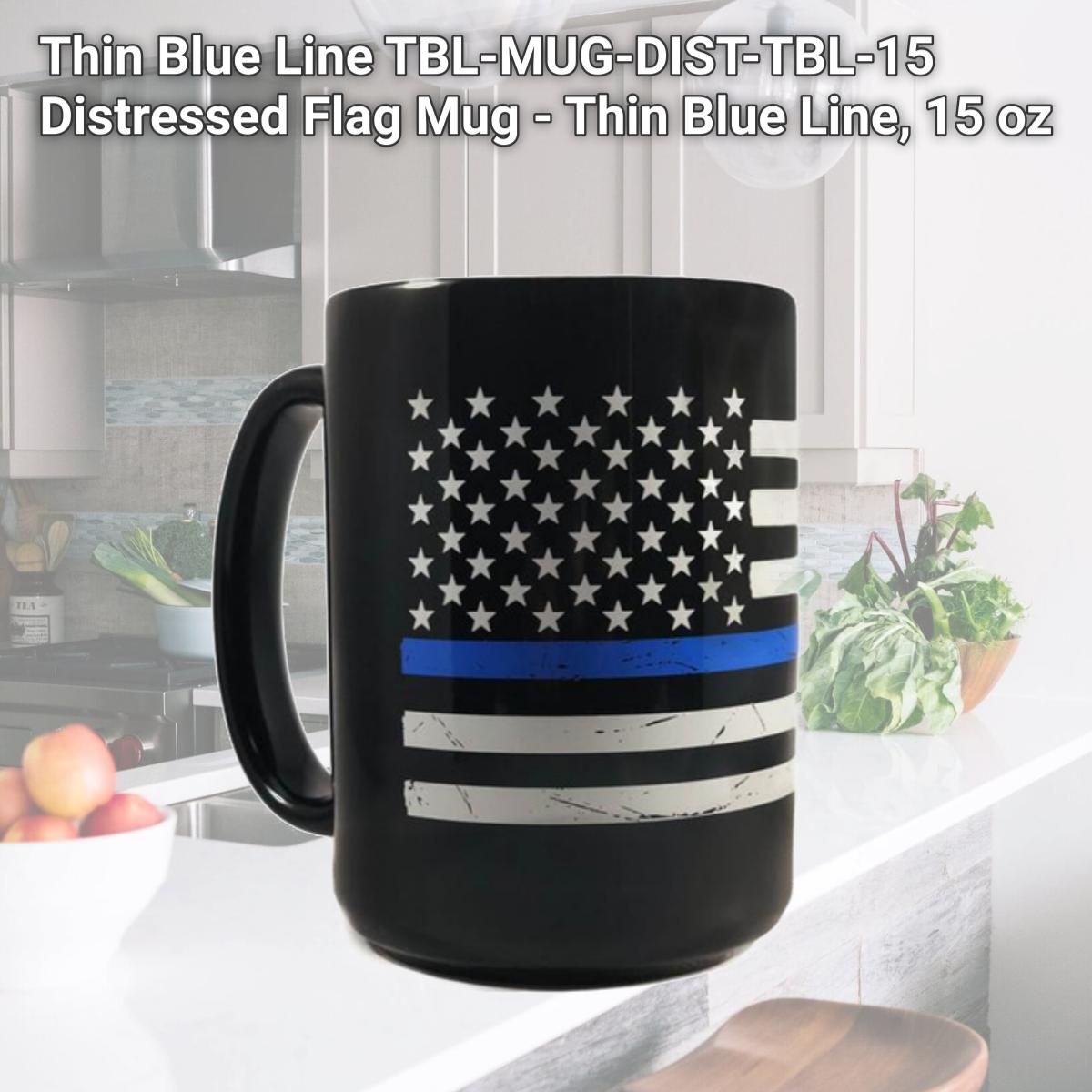 Picture of Thin Blue Line TBL-MUG-DIST-TBL-15 Distressed Flag Mug - Thin Blue Line, 15 oz