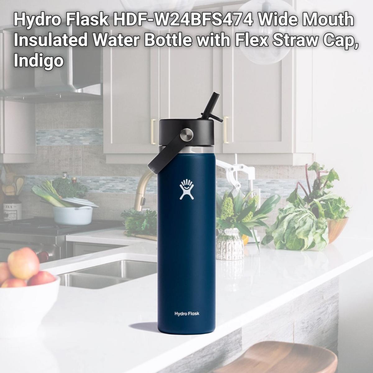 Picture of Hydro Flask HDF-W24BFS474 Wide Mouth Insulated Water Bottle with Flex Straw Cap, Indigo